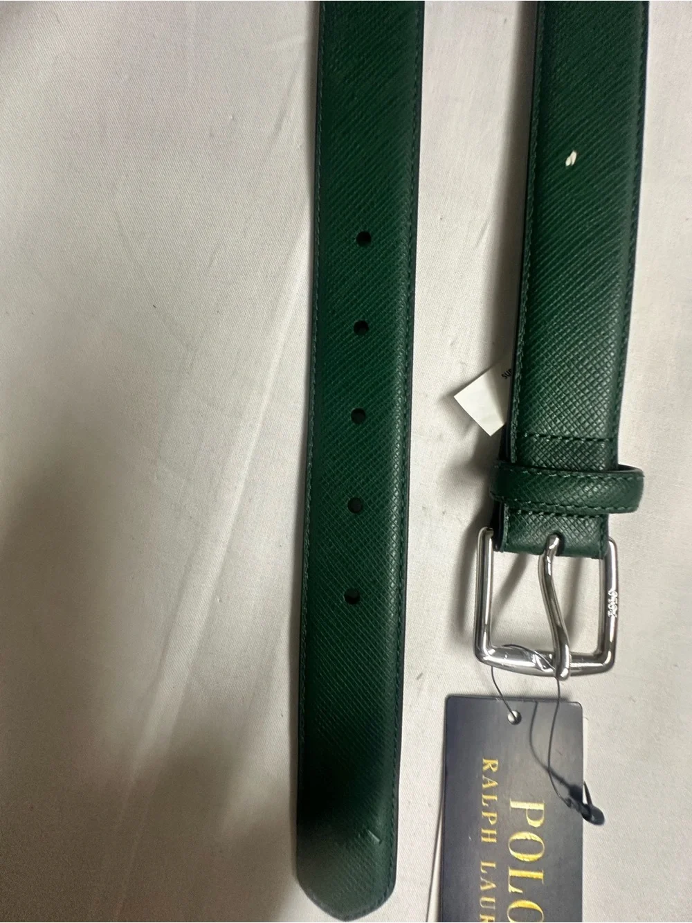 Ralph Lauren Green Leather Belt with Silver Buckle